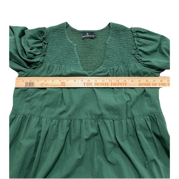 Pomander Place Dress sz M Ceci Smocked Long Sleeve Green Tiered Cotton Mini Boho - Picture 8 of 10